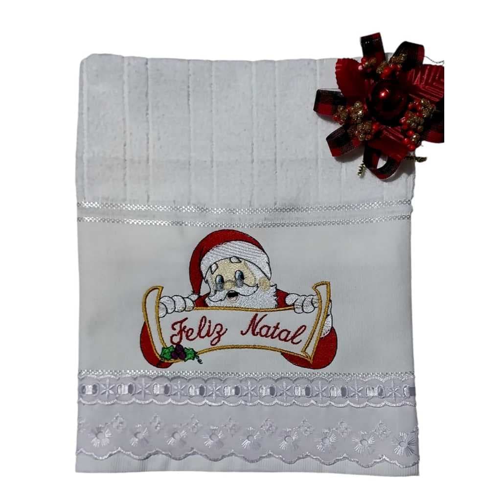Toalha de rosto bordada com Papai Noel,Toalha papai noel,Toalha bordada