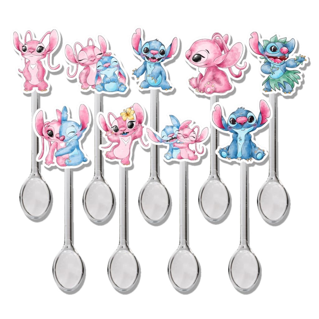 25 , 50 OU 100 MINI COLHERZINHA FESTA STITCH E ANGEL AQUARELADO