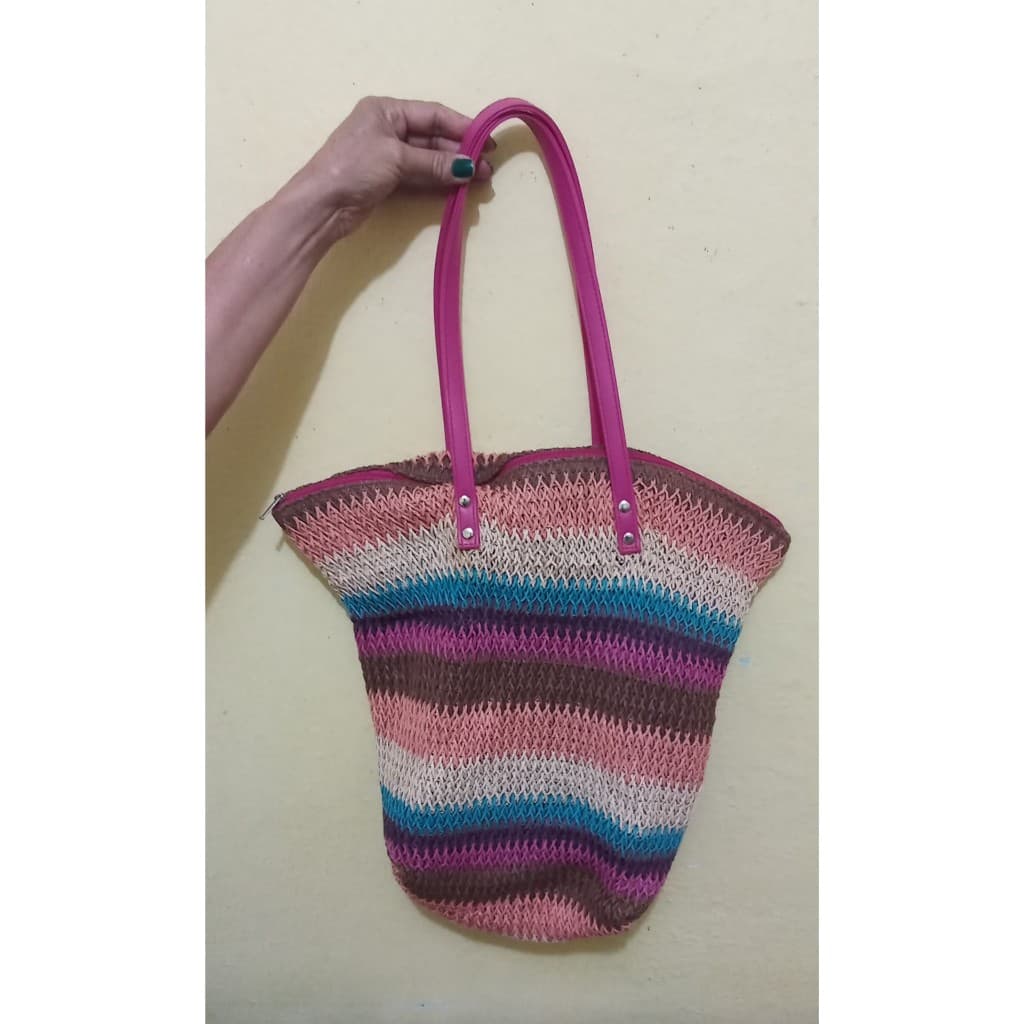 bolsa praia multi color com forro e bolso interno /k c a moda praia primavera-verão  - fim de ano2025