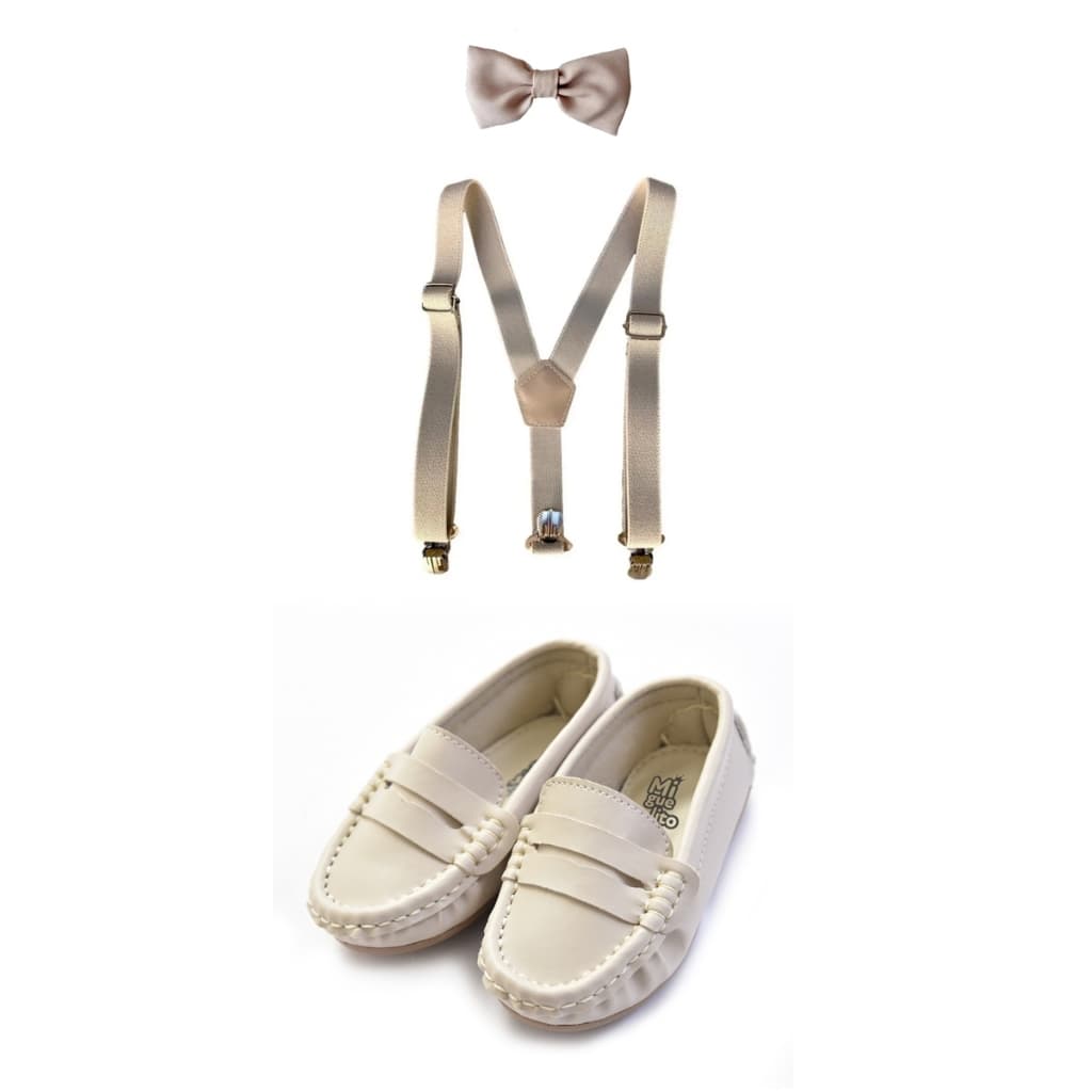 Kit Sapato Mocassim + Suspensório E Gravata Infantil Menino Masculino Varias Cores