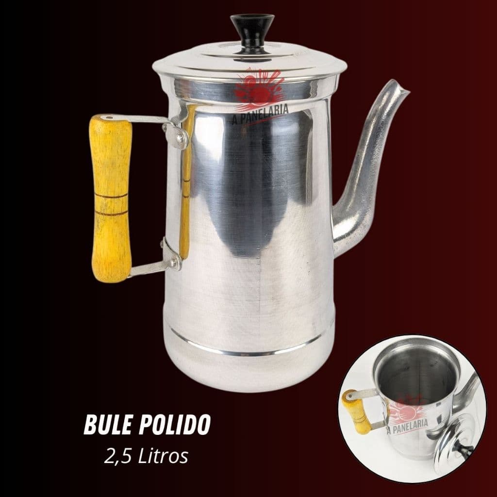 Bule 2,5 litros de alumínio polido cabo de madeira multiuso chá café chaleira cafeteira bule antigo retrô decorativo