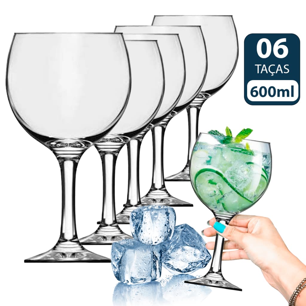 Jogo de 6 Taças Gin 600ml Tonica Bebidas Vinhos De Vidro Cristalino Nadir Figueiredo drinks taça gyn