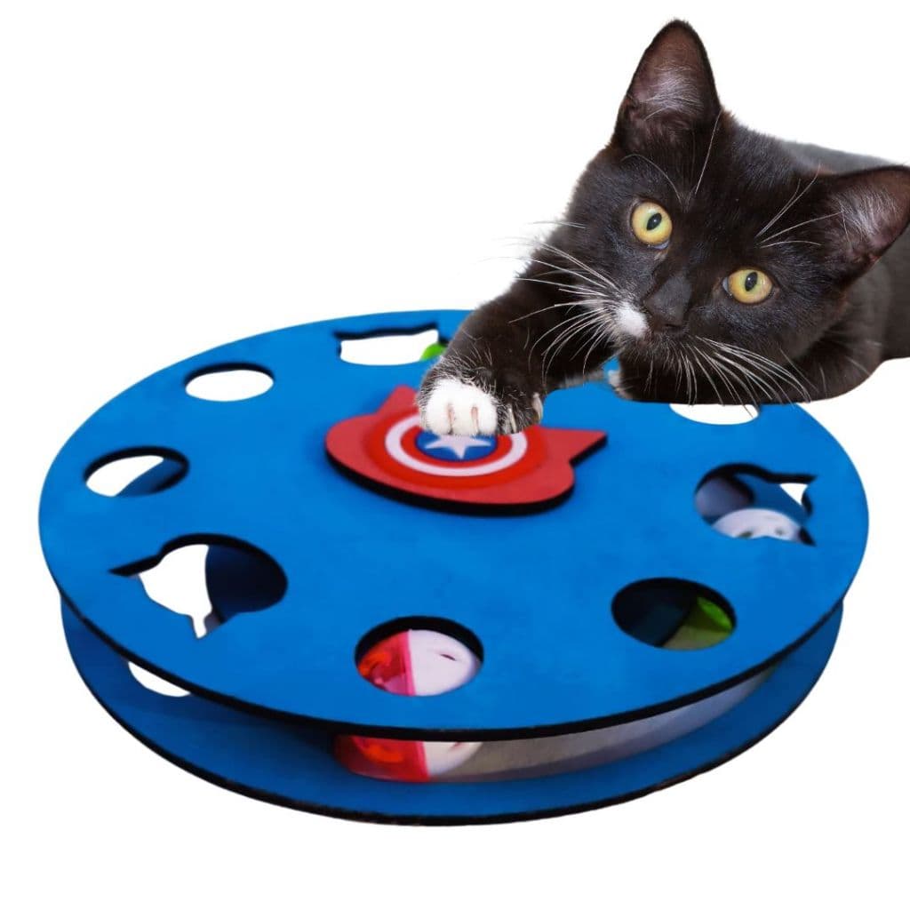 Brinquedo Interativo para Gatos com 2 Bases Giratórias, 3 Bolinhas e Guizo - Diversão Garantida