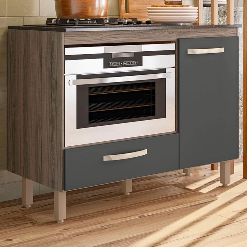 Balcão Cozinha Para Cooktop e Forno Fit Nicioli Carvalho Chumbo