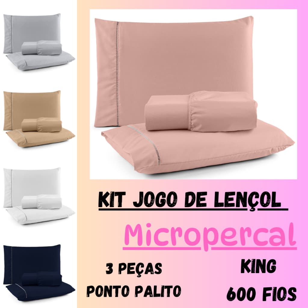 Jogo de Lençol King 3 peças 600 Fios Toque Aveludado