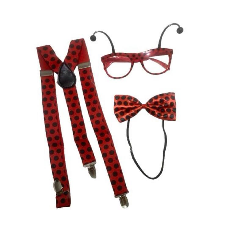 kit Fantasia suspensório joaninha com Óculos  antena / gravata borboleta