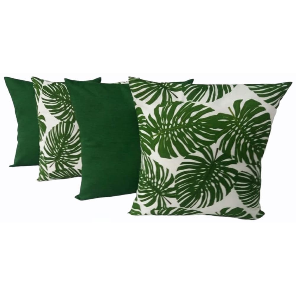 Kit 4 Capas Almofadas 45 X 45 Cm 2 Estampadas Costela De Adão VERDE E 2 Lisas VERDE Com Zíper