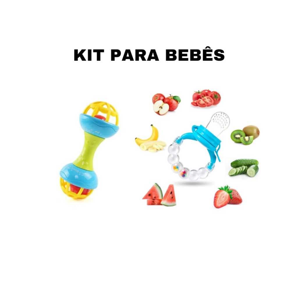 Kit Brinquedos Chocalho Chupeta Alimentadora Bebê Brinquedo Infantil
