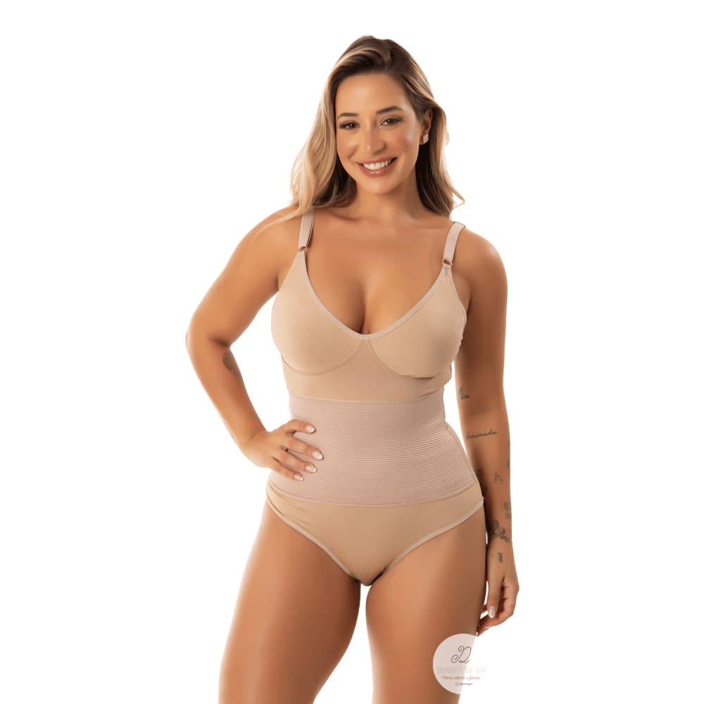 Cinta Modeladora Body Faixa Elástica Alta Compressão Suplex Cinta Redutora Alça Reforçada Feminino