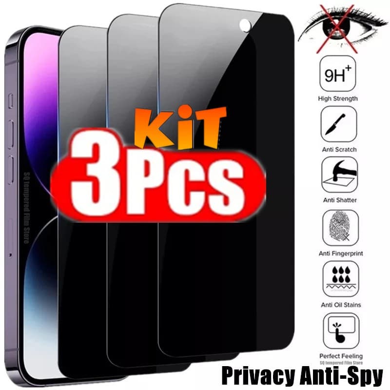 Kit 3 Película Privacidade 3D Anti Spy para Samsung M13 M14 M22 M23 M31 M32 M33 M52 M53 M54 M62
