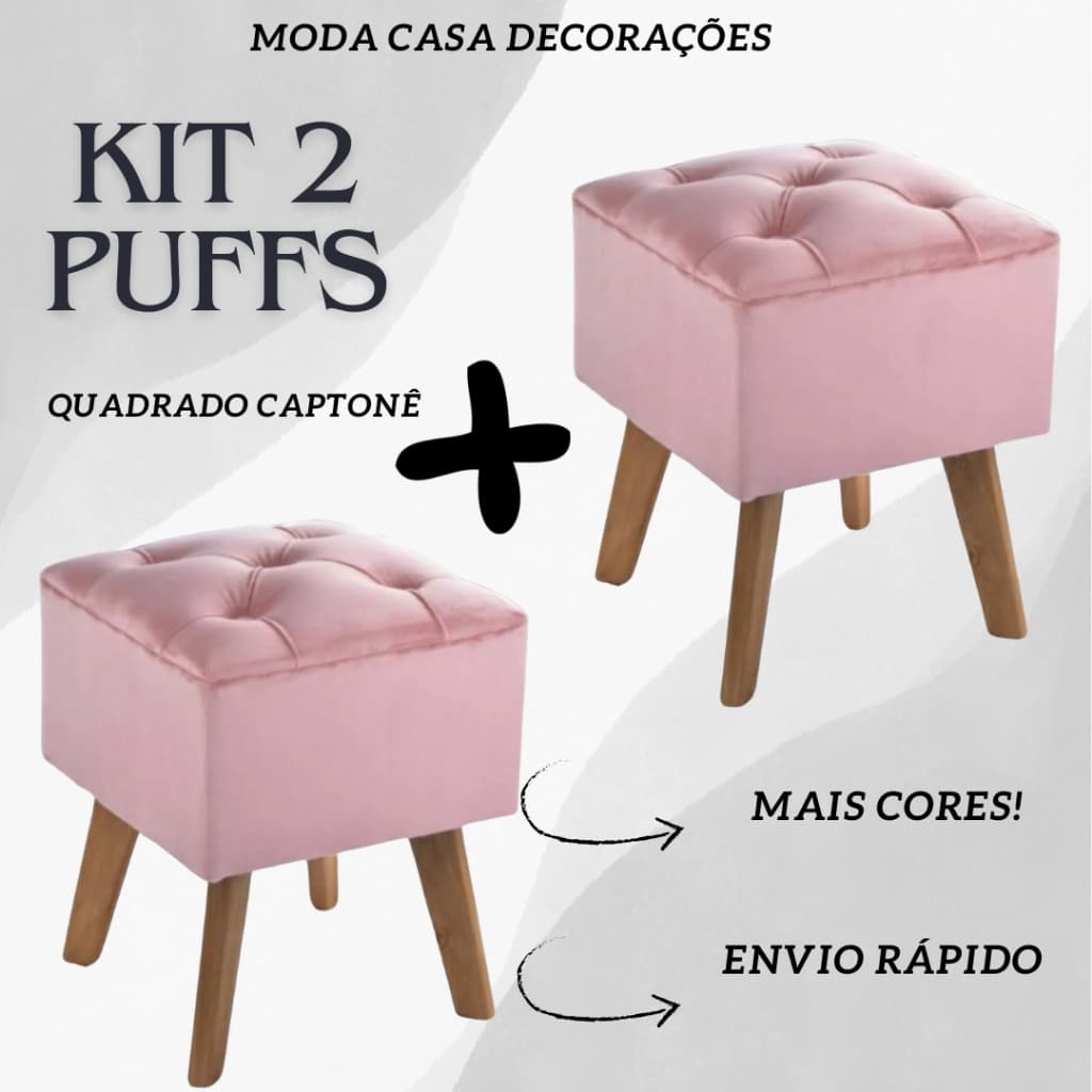Kit 2 Puffs Quadrado Captone Veludo Macio decorativo