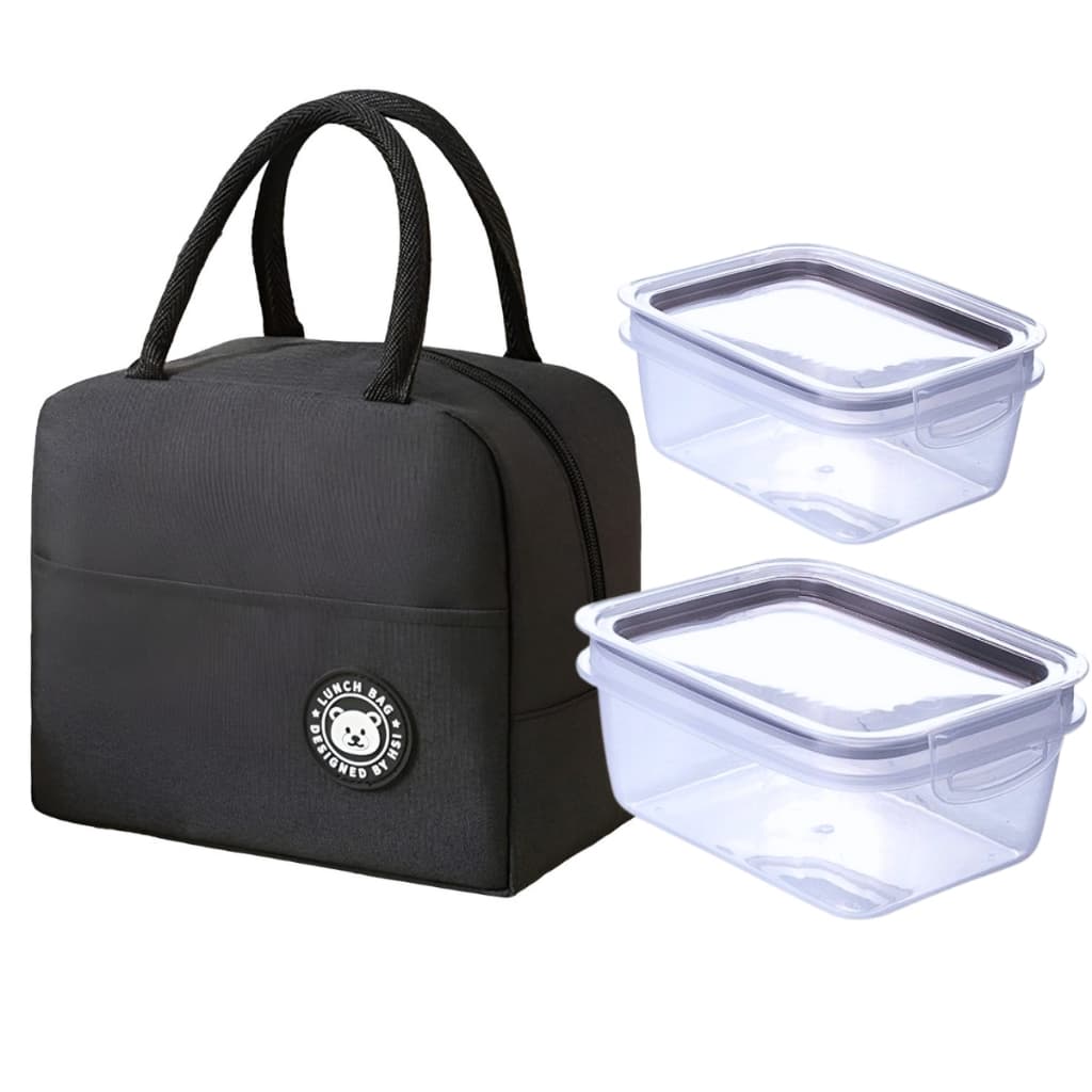 Bolsa Térmica Portátil + 2 Potes Marmita 550ml e 910ml BPA Free Tampa com Trava Fitness Freezer e Micro-ondas