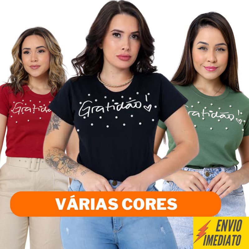CAMISETA FEMININA T-SHIRT GRATIDÃO CORAÇÃO VAZADO CAMISETA BLUSA ALGODÃO