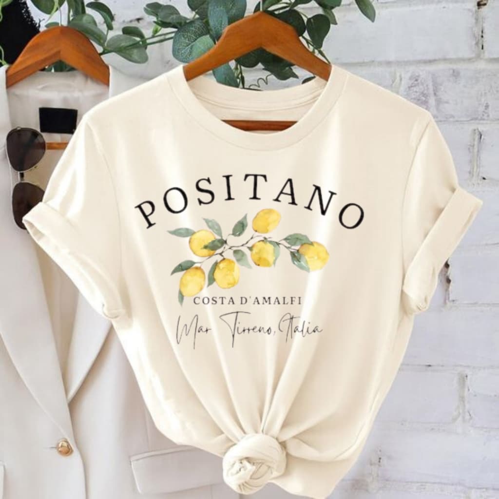 Camiseta Feminina Lançamento Estampada Slogan POSITANO Verão 100% algodão