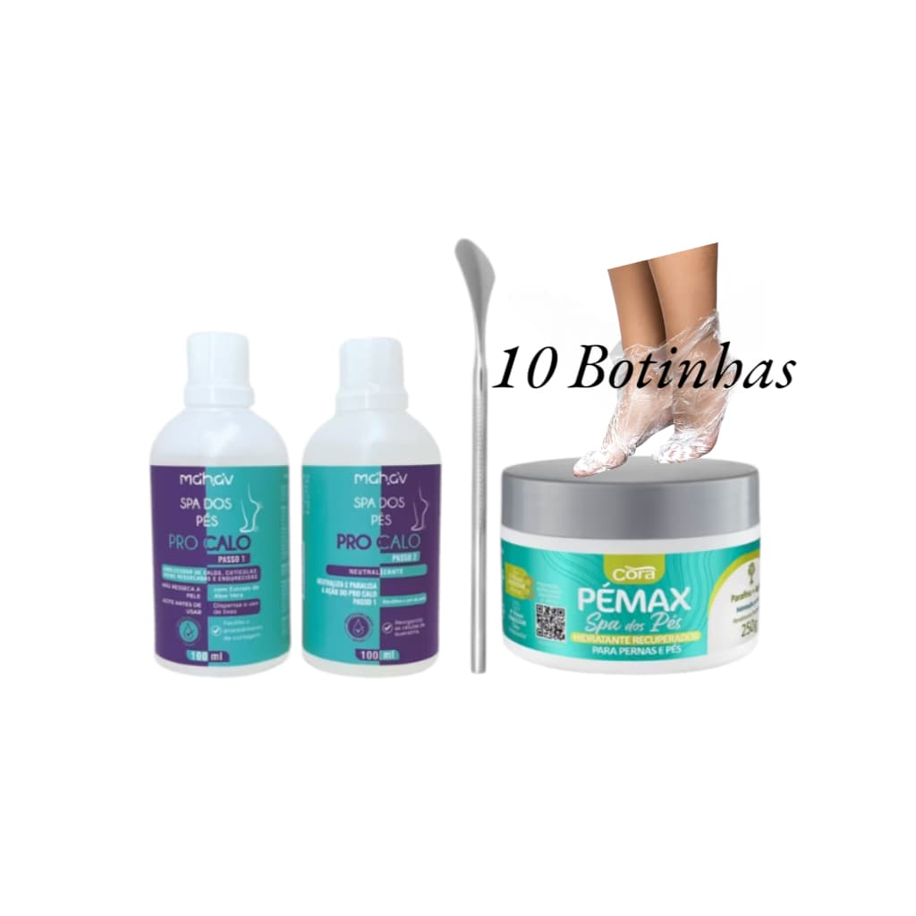Spa Pés Pro Calo - Amolecedor de Calos e Cutículas 100ml+ Neutralizante  Pémax Parafina + Argan + Espátula222 + 10 Botas
