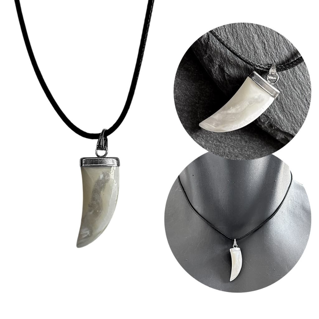 Colar Chocker Madrepérola Dente de Sabre Luxo Ajustável Resinado