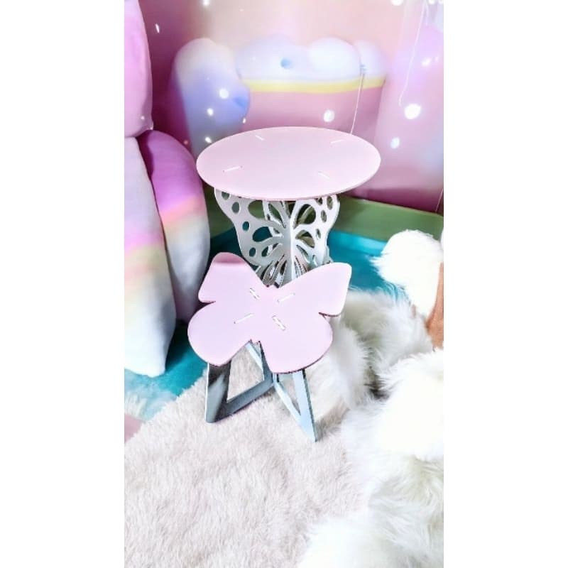 Mesa e Banqueta Decorativa em MDF – Pintura Personalizada