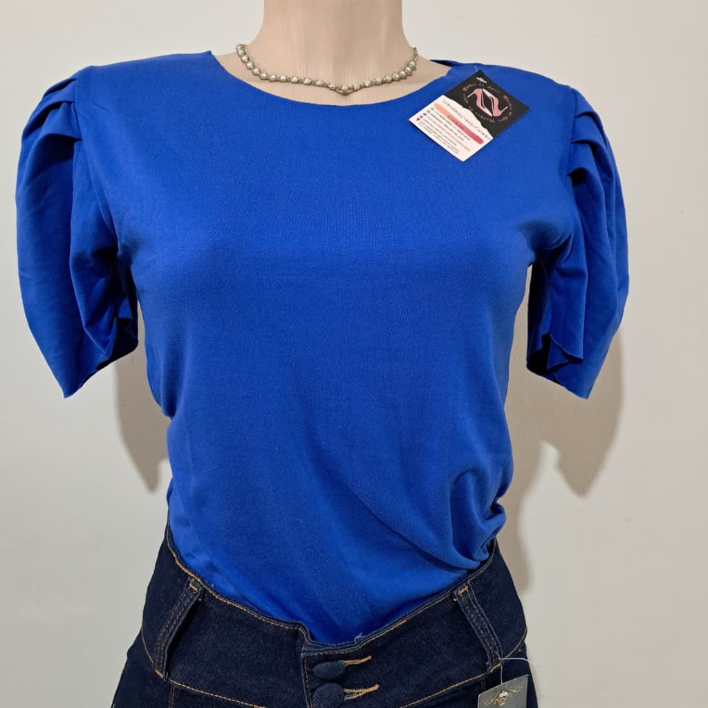 Blusa Feminina Suede Manga Princesa Bufante Azul escuro