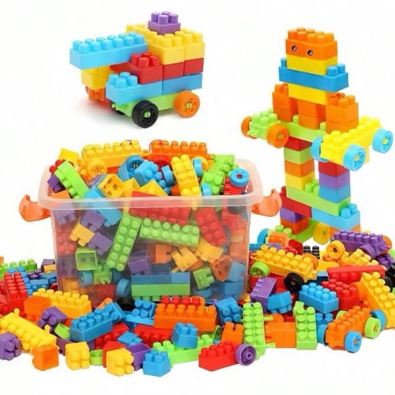 Blocos Com 280 Peças Super Coloridas Monta Monta Educativos Para Sua Criança Brincar + Rodinhas Carrinhor