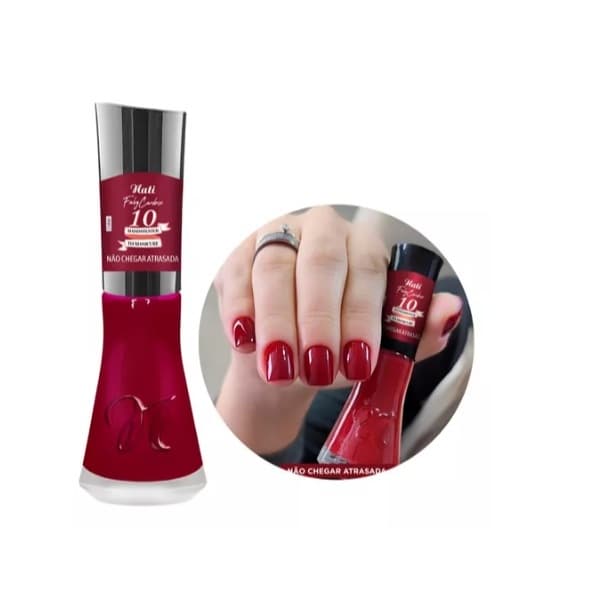 Esmalte vermelho escuro Nati Faby Cardoso 10 mandamentos da manicure - Não chegar atrasada 8ml