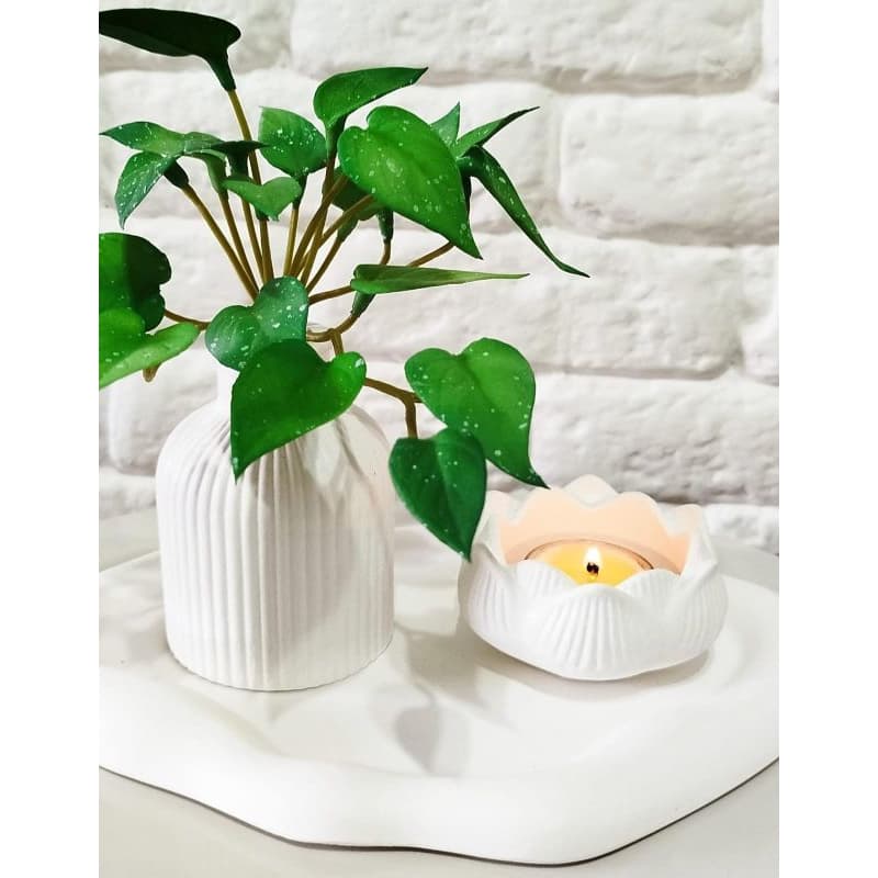 Kit 3 peças decorativa/vaso Nem + bandeja orgânica +flor vaso castiçal  vela decoração casa escritório