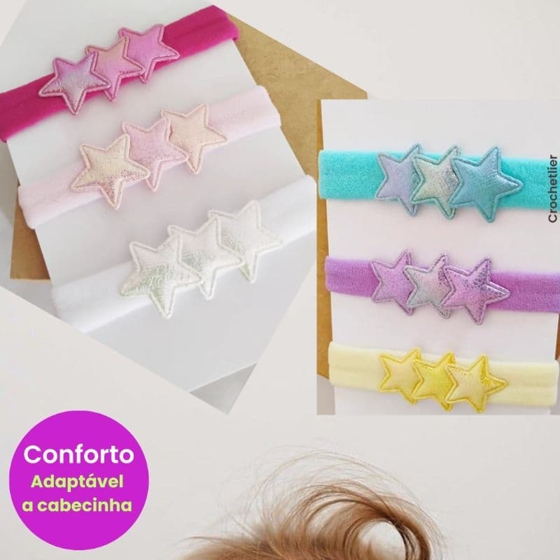 FAIXA BEBÊ RECÉM NASCIDA ESTRELAS METALIZADAS