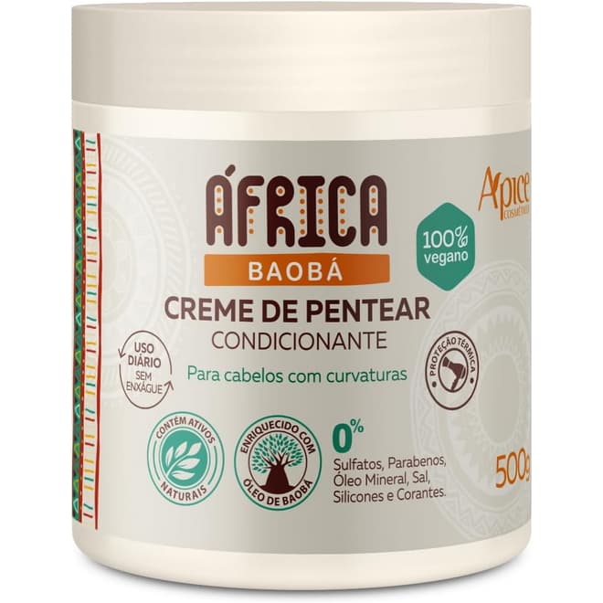 Apice Apse África Baobá Creme de Pentear Leave-in Hidratação Proteção Térmica Brilho Filtro UV 500g