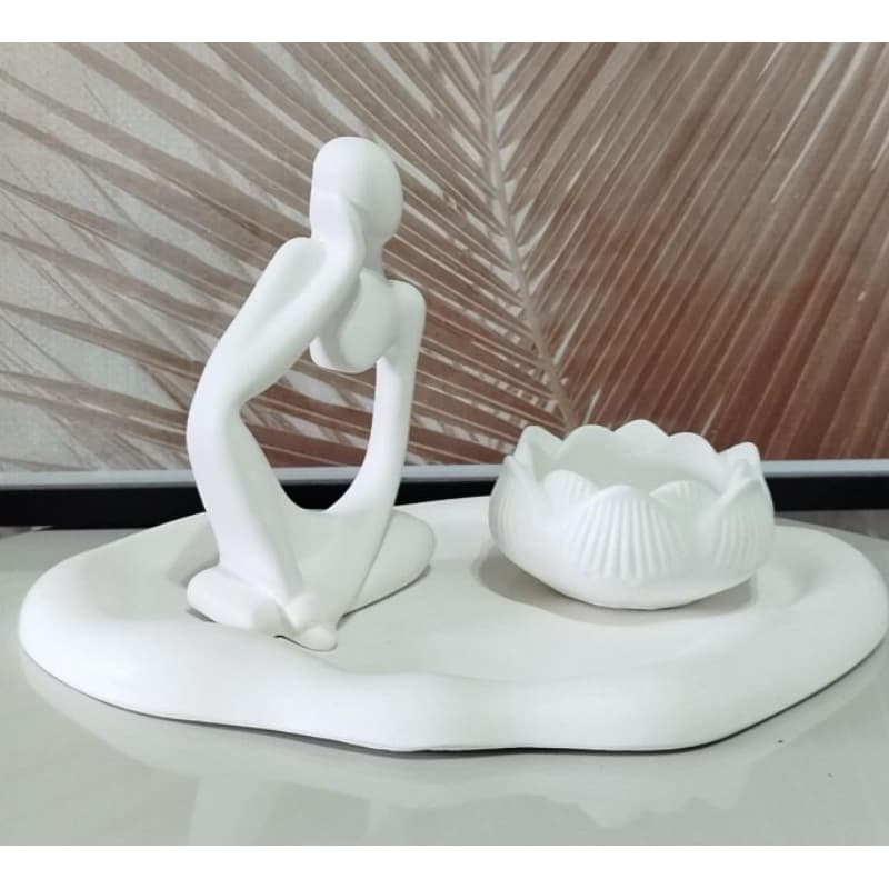 Kit decorativo 3 peças/estatueta nórdica + bandeja orgânica + flor vaso castiçal decoração casa escritório