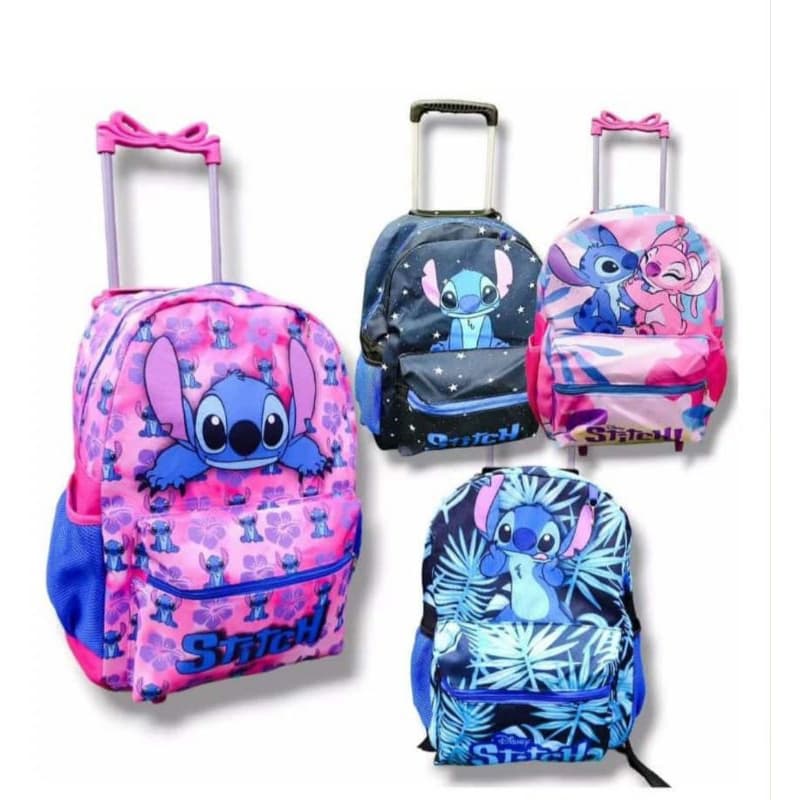 Mochila Infantil Feminina com Rodinhas Escolar Grande Lillo Stiitch