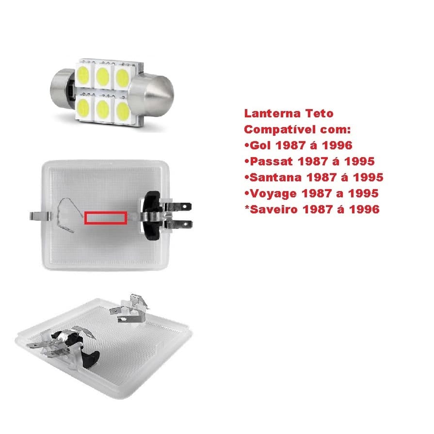 Lanterna De Teto Gol Quadrado 87 88 89 90 91 92 93 94 + Lampada 39mm LED 1119