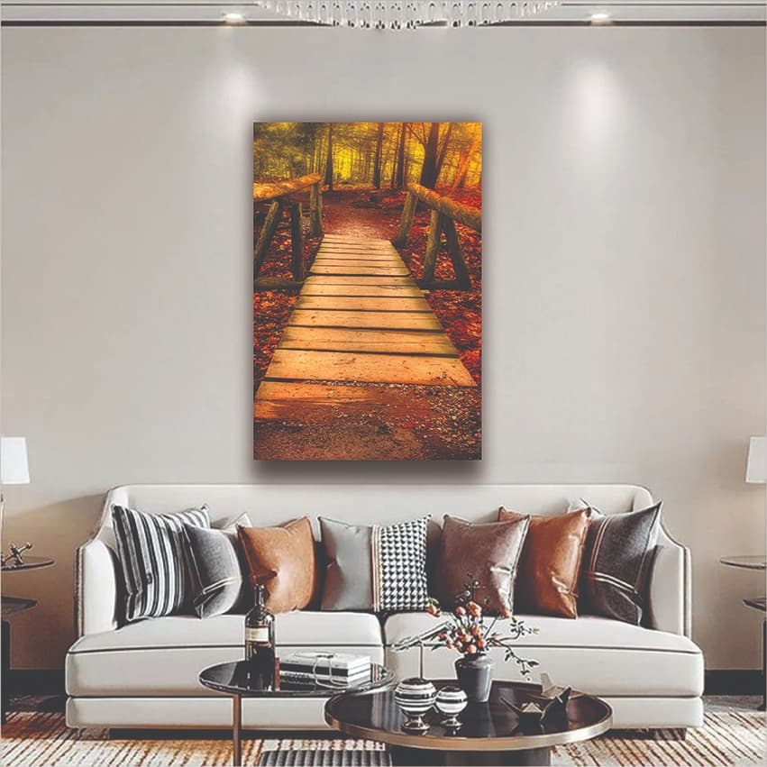Quadro Decorativo Floresta Passarela Folhas Natureza Quarto 1 pç