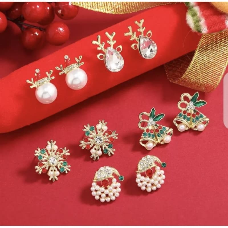 Brincos de Natal liga diamante incrustado pérola elk floco de neve brincos de sino brincos femininos