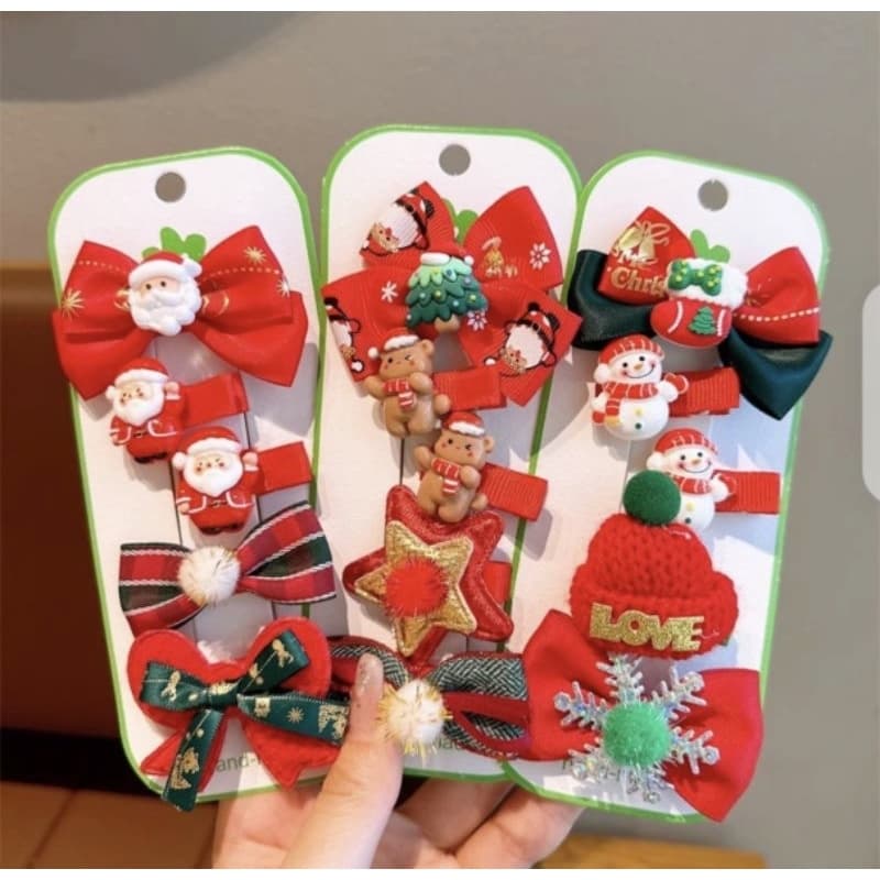 Laço de natal hairpin bonito tecido sino elk floco de neve duckbill clipe conjunto lolita acessórios para o cabelo