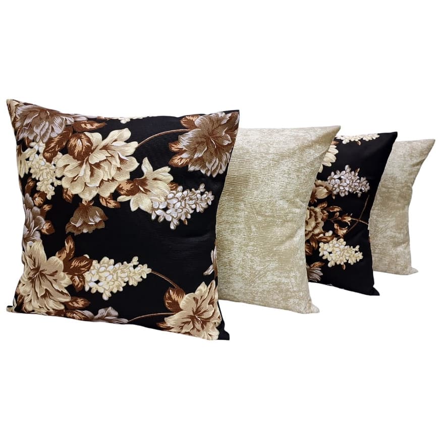 Kit 4 Capas Almofadas 2 Estampadas Flor Bege e 2 Bege Manchada 45 X 45 Cm Com Zíper