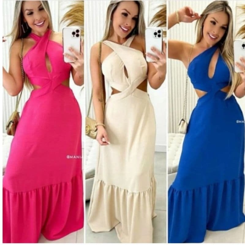 Vestido Feminino Cropped Duna Longo Elegante, Moderno e Confortável