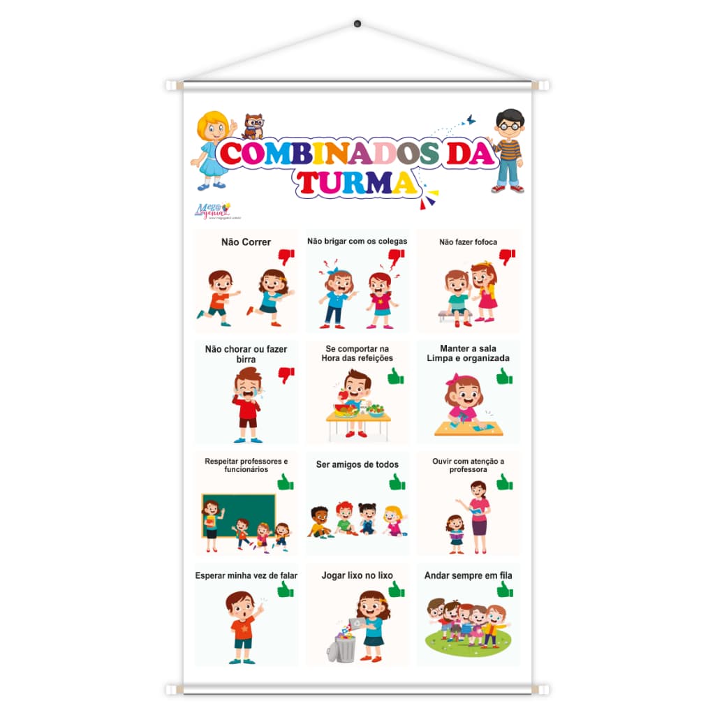 Banner Combinados da Turma Educ Pedagógico Escolar Didático 60cm x 100cm Impressão Digital Lona 280g
