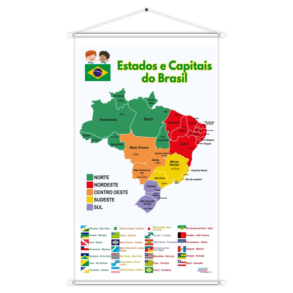 Banner Mapa do Brasil Estados e Capitais Educativo Pedagógico 60cmx100cm Impressão Digital Lona 280g