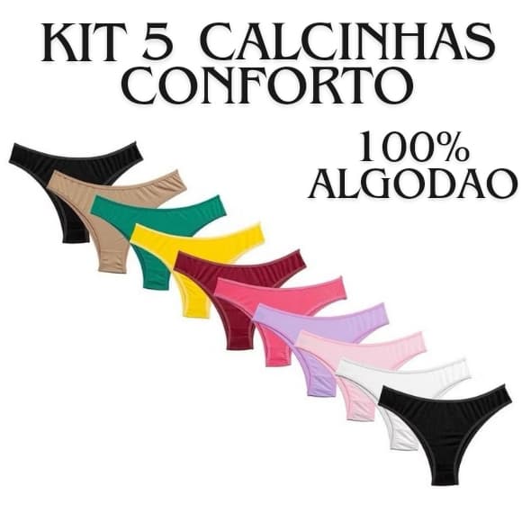 Kit 5 Calcinhas De Algodão Conforto Tanga