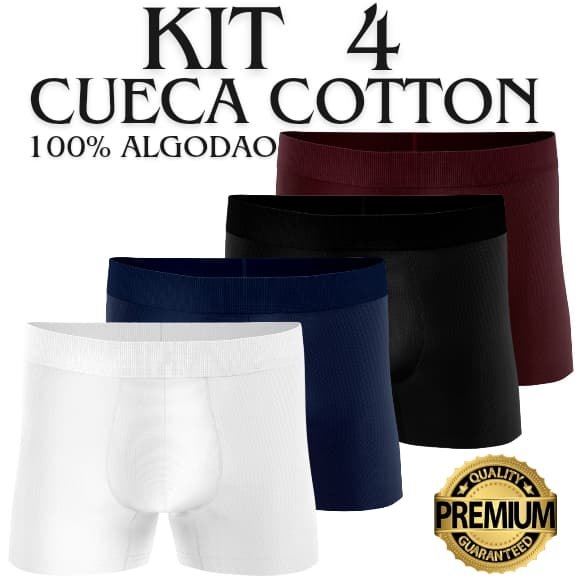Kit 4 Cuecas Boxer Lisa de algodao Premium