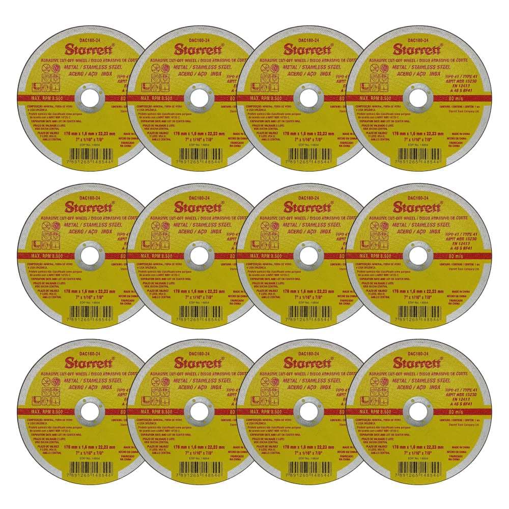 12 Discos De Corte Fino Aço Inox 7 Pol Starrett Dac180-24