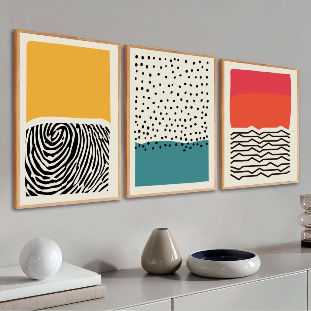 Trio Quadros Decorativos Modernos Grandes Com Moldura 50X70 cm Abstrato Minimalista Para Sala
