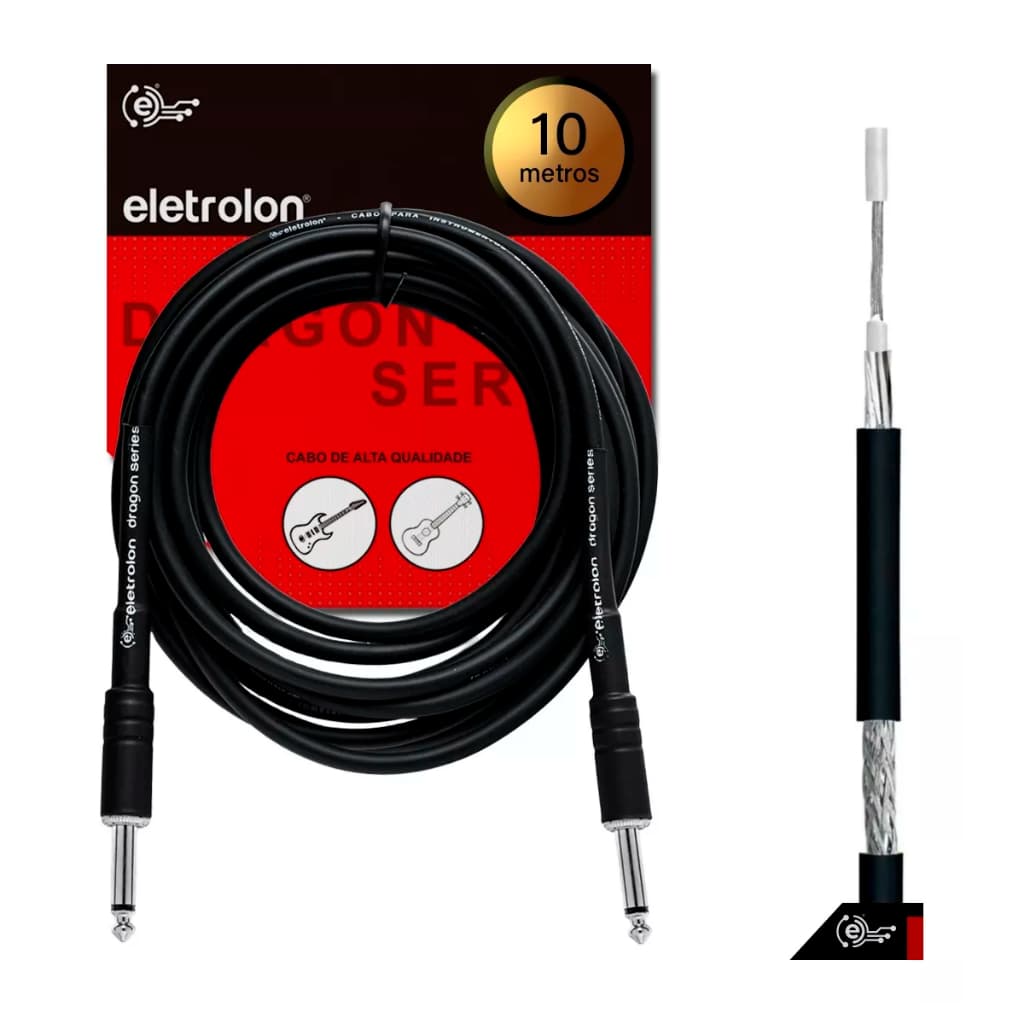 Cabo P10 X P10 Preto 10 Metros (Instrumentos Musicais) Blindado Eletrolon