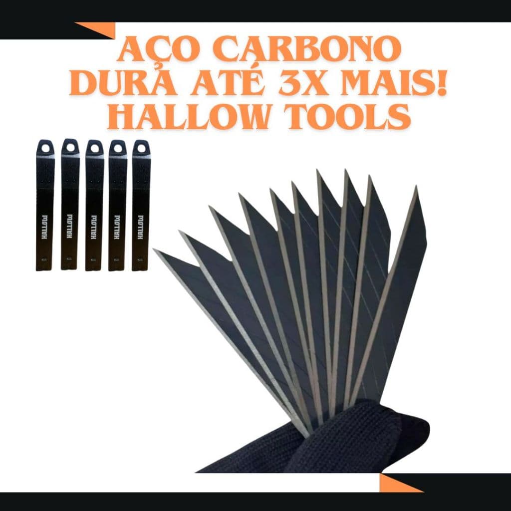 Lâmina 9mm Black para Estilete Alta Durabilidade Preta 10 peças - Hallow Tools