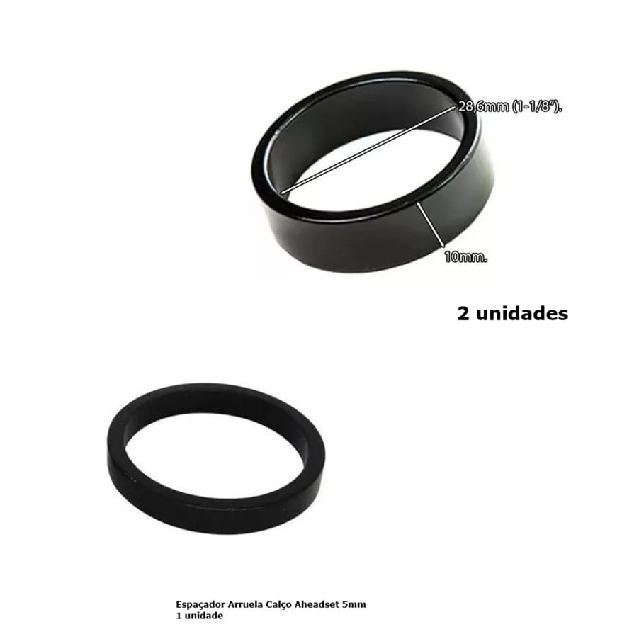 Kit 3 Arruela Bike Calço Espaçador Aheadset (2 unid 10mm e 1unid 5mm)