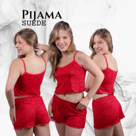 Pijama Baby Doll Suede Cropped Roupa para dormir confortável versátil verão toque de seda