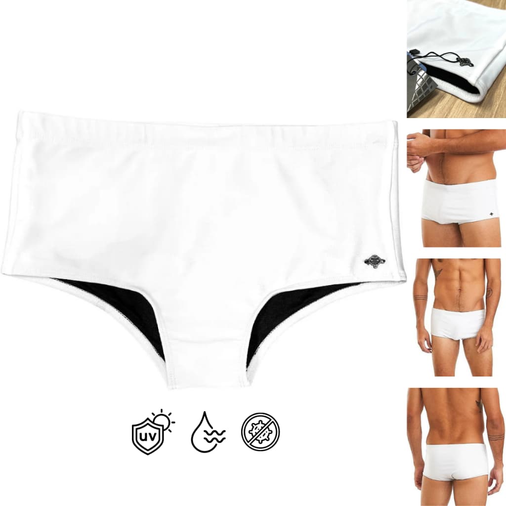 Sunga Lisa Branca Adulto Moda Praia Tradicional Proteção UV AntiCloro Forrada Tecido Lycra Premium