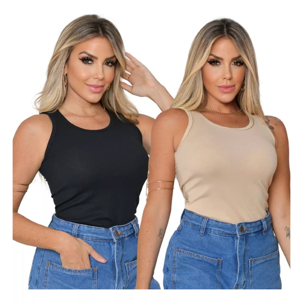 2 Blusinhas Regatas Feminina De Alça Básica Moda Ribana