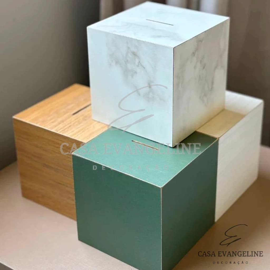 Cofre Cubo Em MDF 12x12cm Para Moedas Cédulas Decoração Guardar Dinheiro Resistente Porquinho