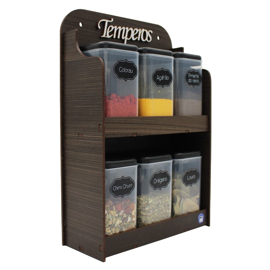 Porta Temperos 6 Potes Mesa Parede em Mdf Pintado Pote tempero Condimentos Mantimentos Original