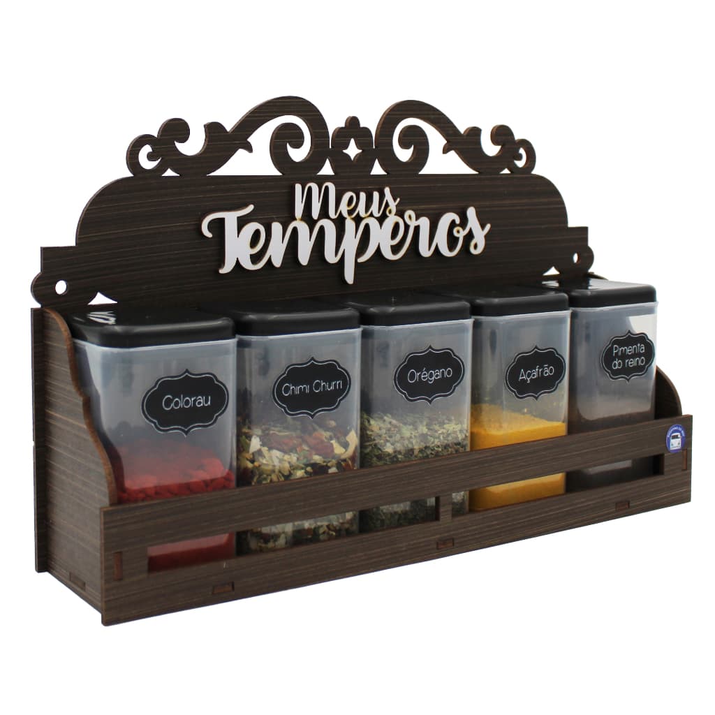 Porta Temperos 5 Potes Mesa Parede em Mdf Pintado Pote tempero Condimentos Mantimentos Original